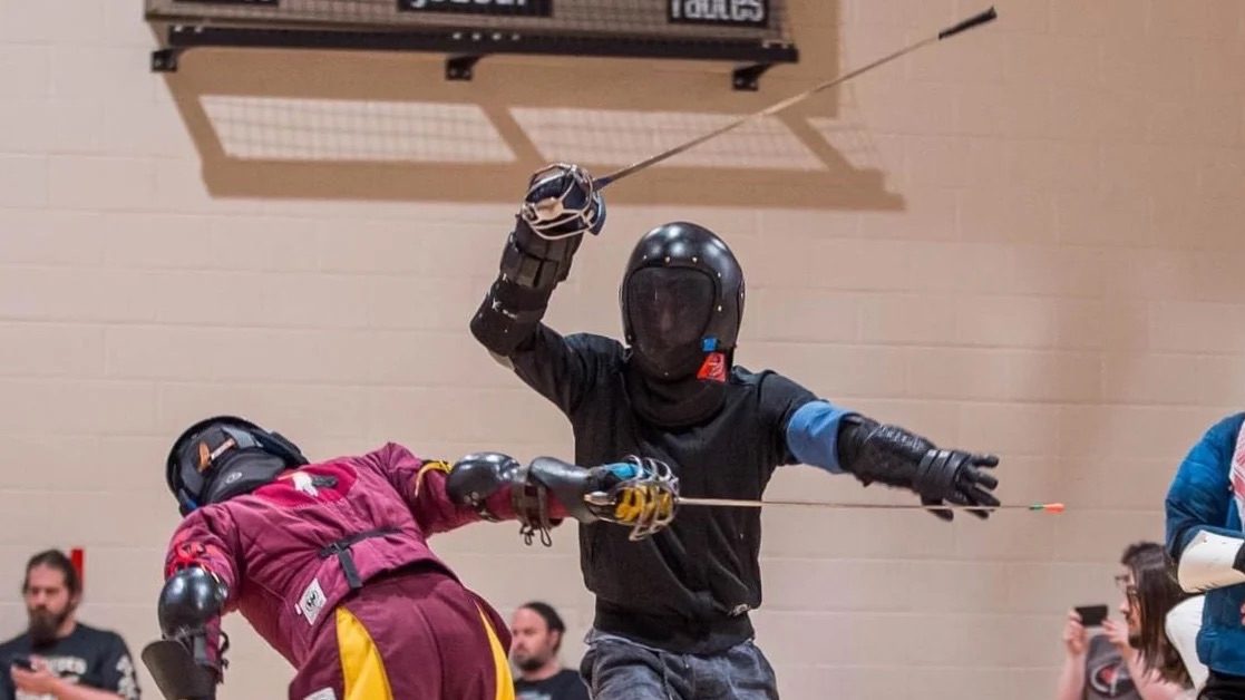 Broadsword fencing student training at the Highland Sword Fighting Guild in Aurora Ontario
